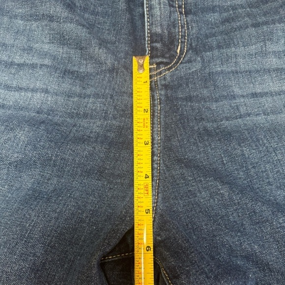 CHARLIE PAIGE WIDE LEG HIGH WAIST RAW HEM CROPPED ANKLE ELASTIC BLUE JEANS SZ L - Picture 9 of 13